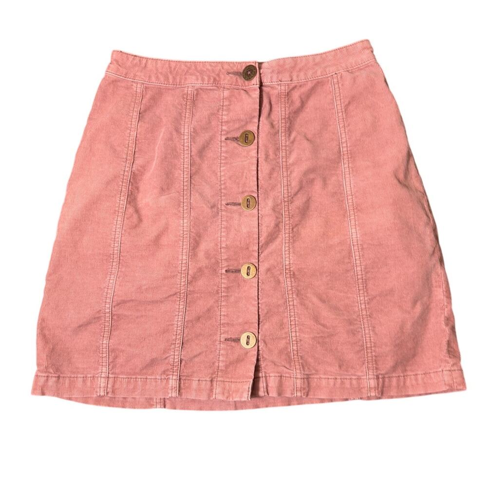 Pilcro Anthro Pink Corduroy Skirt Size 4 Button Front Cotton Mini Casual